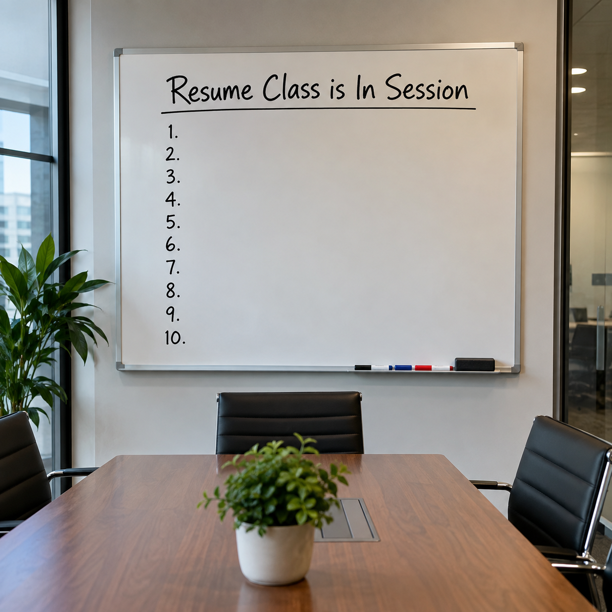 image of a whiteboard that says Resume Class is In Session